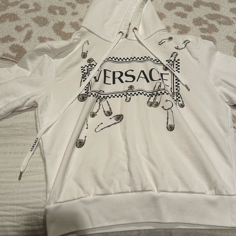 Versace White Hoodie with Safety Pin Design